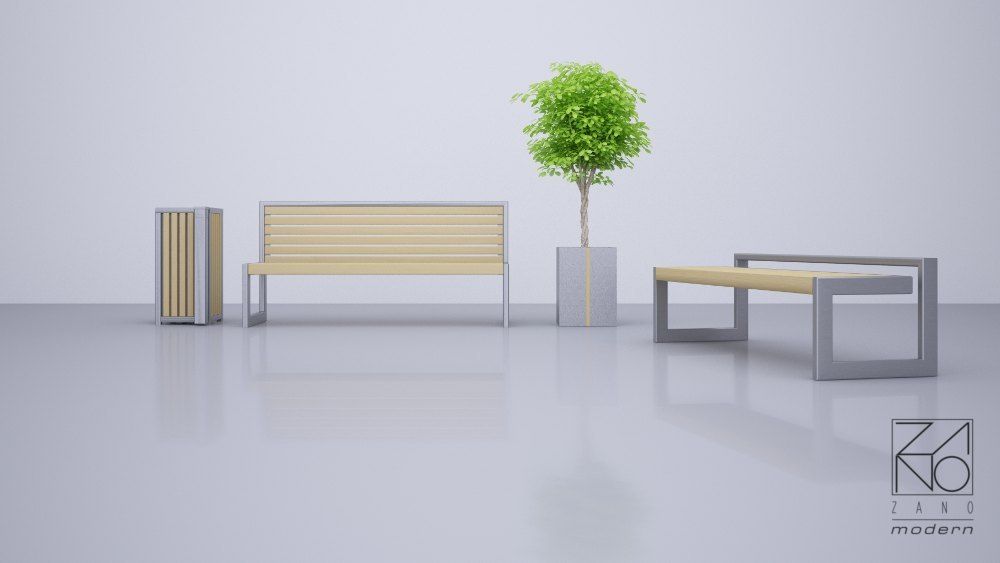 Altus litter bin, modern benches and large planters for modern environments