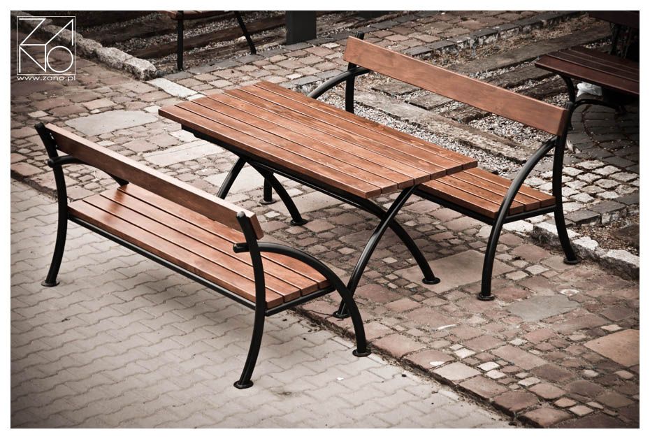 Retro style outdoor furniture- table and two benches