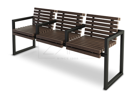 Wooden bench with metal construction and comfortable arms
