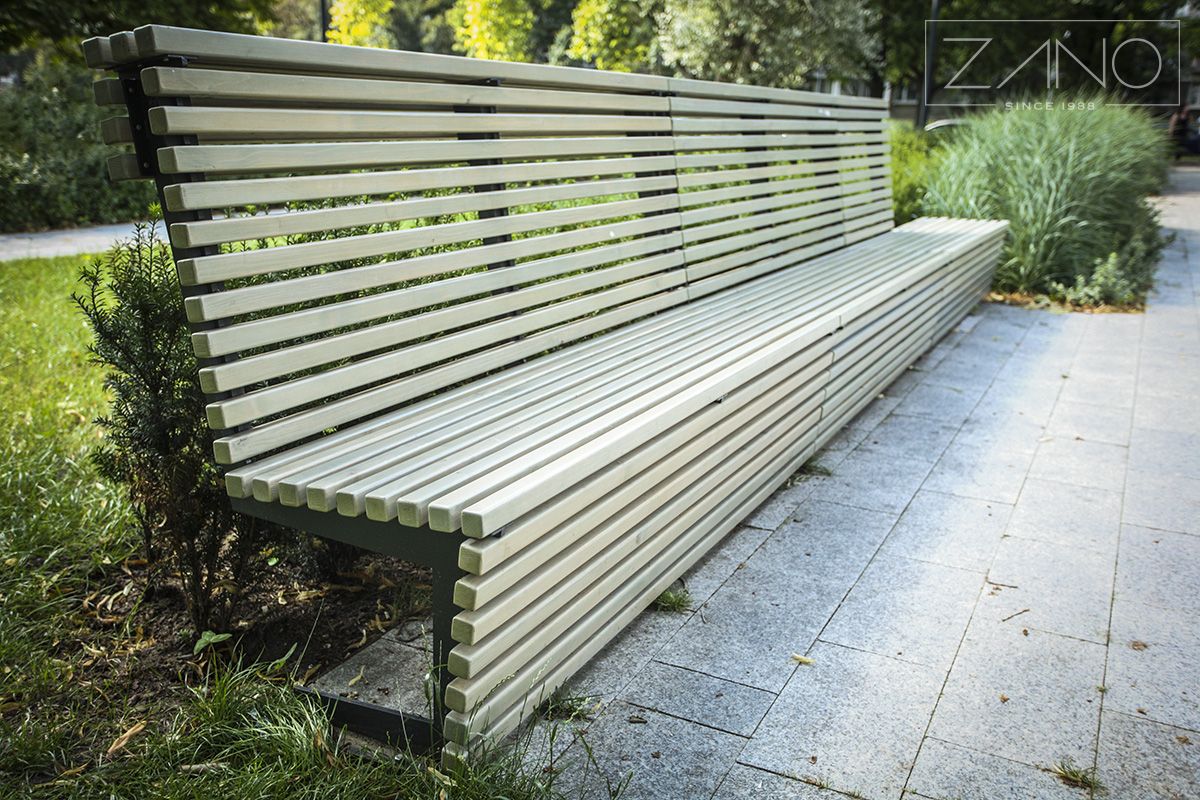 Outdoor bench with a bacrest made of stainless steel