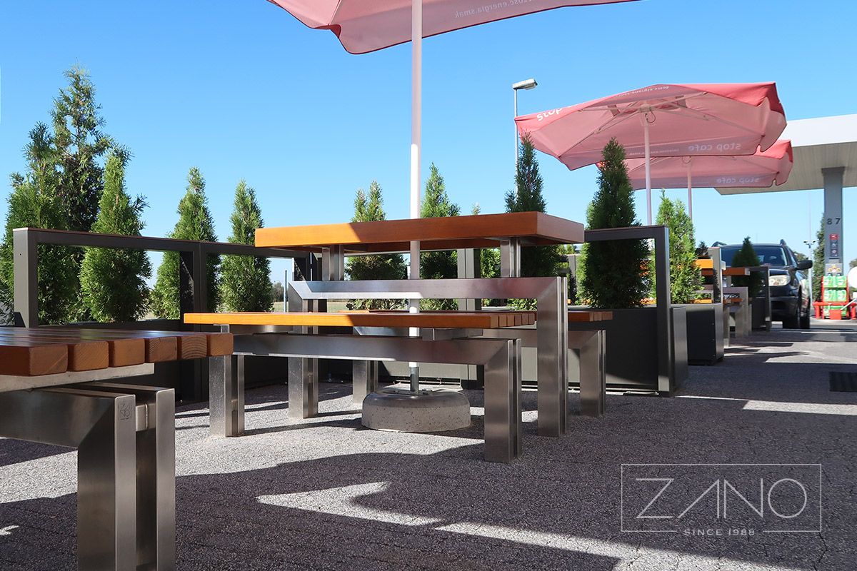 Modern and functional furniture placed on fuel stations | ZANO Street Furniture