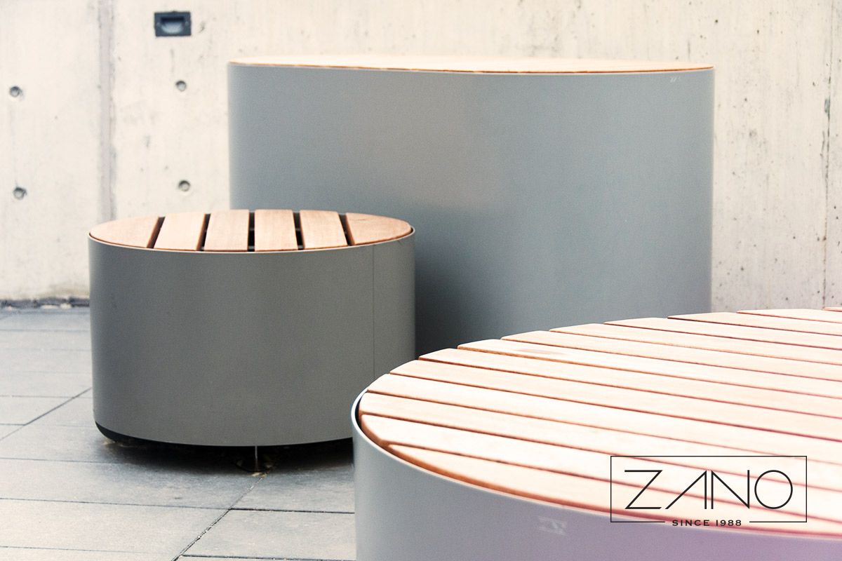 Universe | Public seat made of stainless steel and spruce wood | ZANO