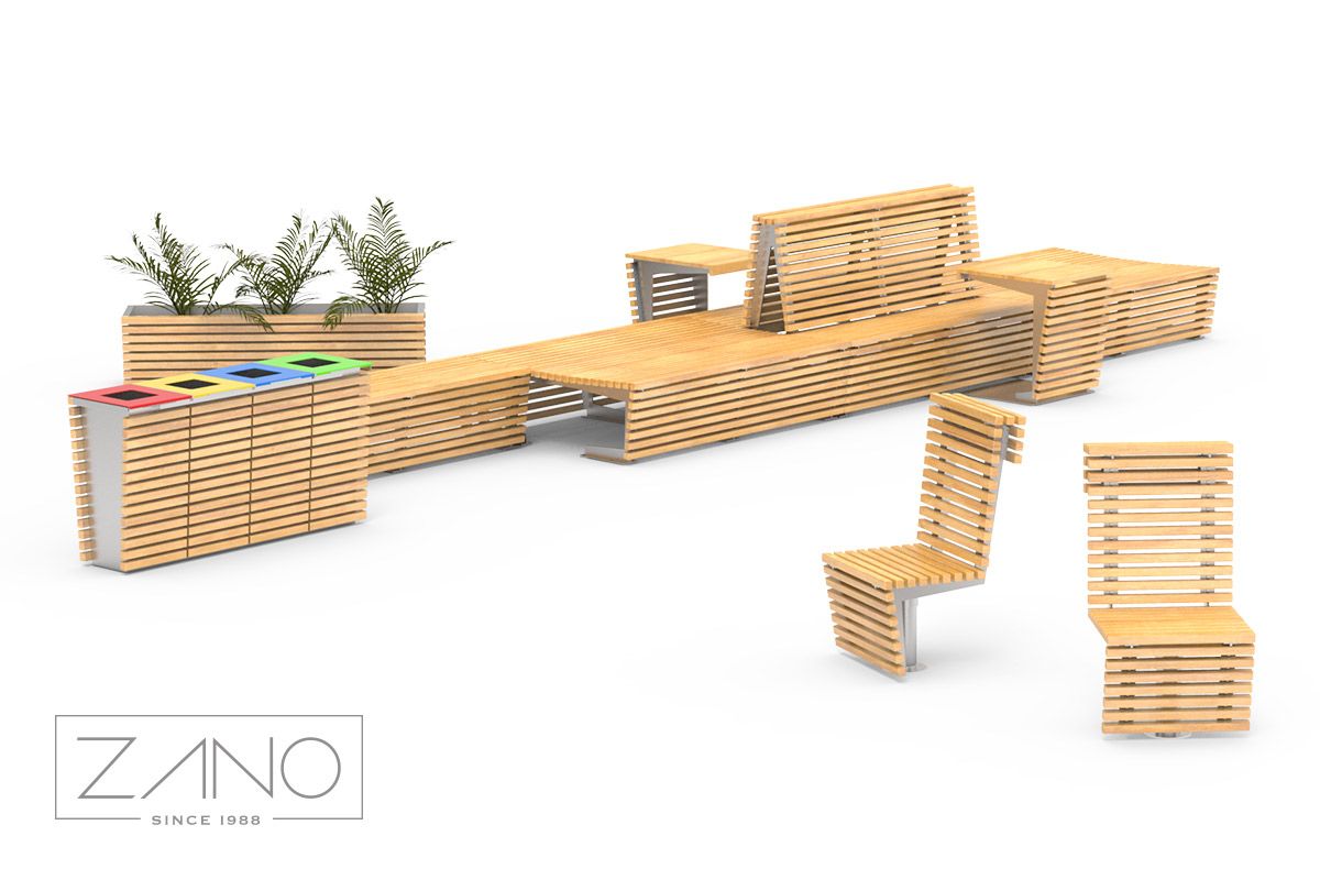 Street Furniture by ZANO | Benches, trash bins, swivel ourdoor chairs