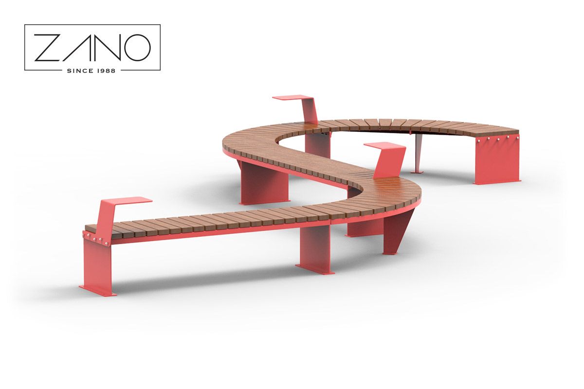Set of modular Domino benches with armrests