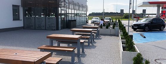 gas station furniture, tables with benches