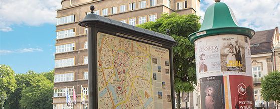 Information boards with city map