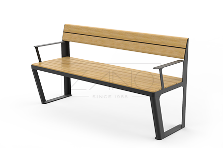 Scandik carbon steel bench with backrest and armrest