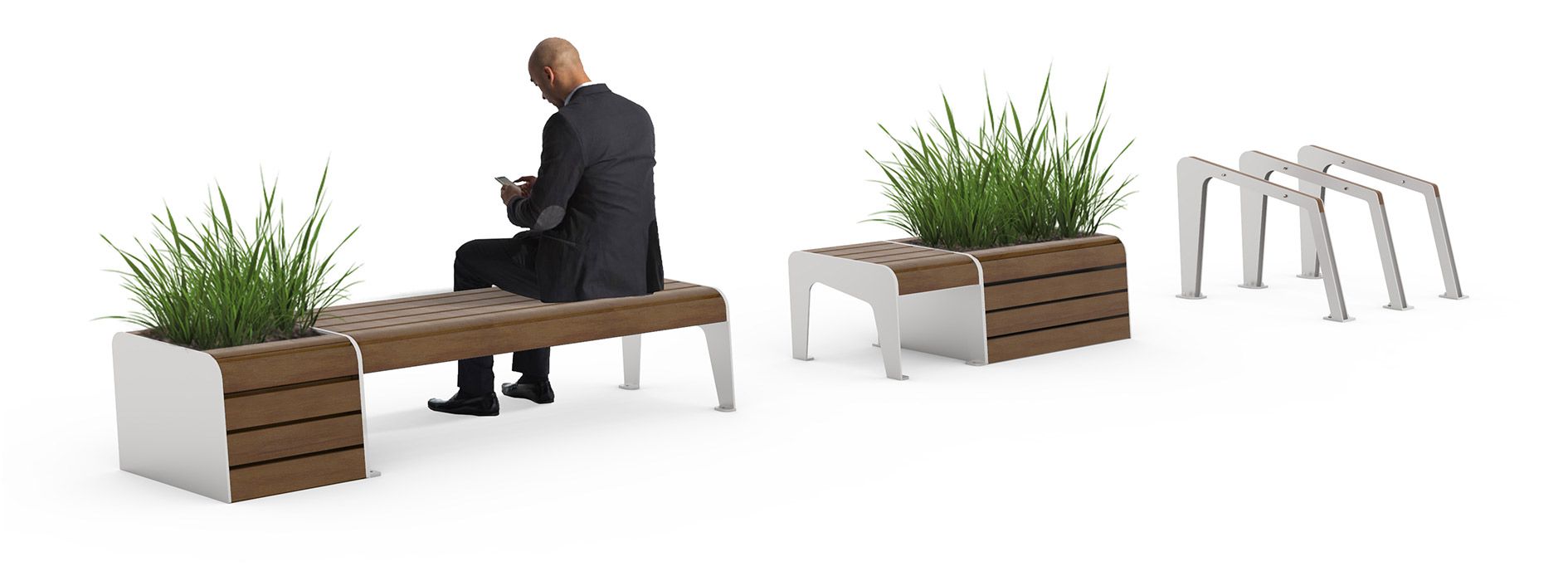 Contemporary street furniture made of steel and wood