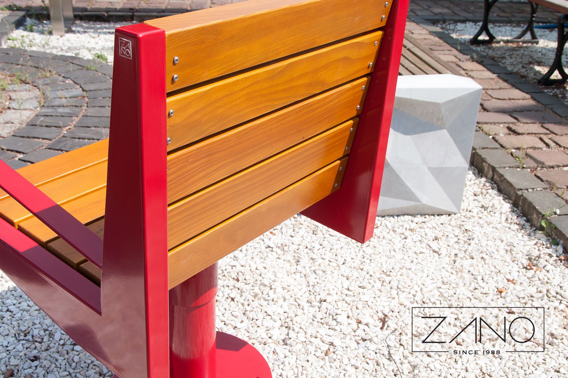 Park seat made of steel and wood