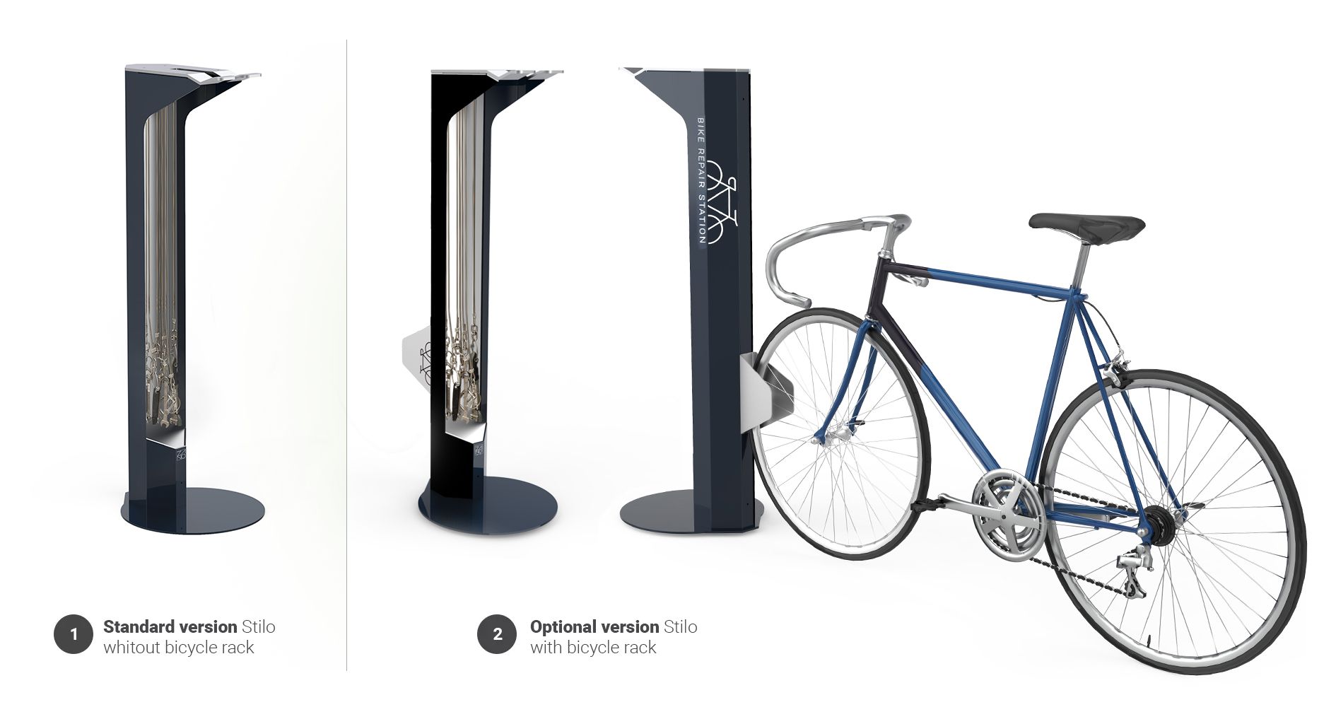Stilo - self-service bicycle repair station with bicycle stand