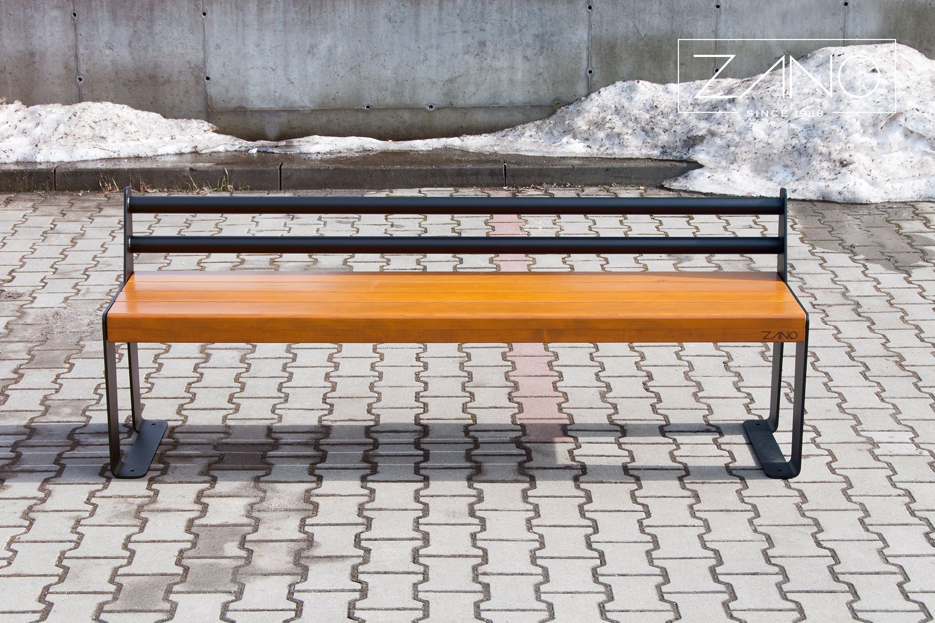 outdoor bench made of painted carbon steel