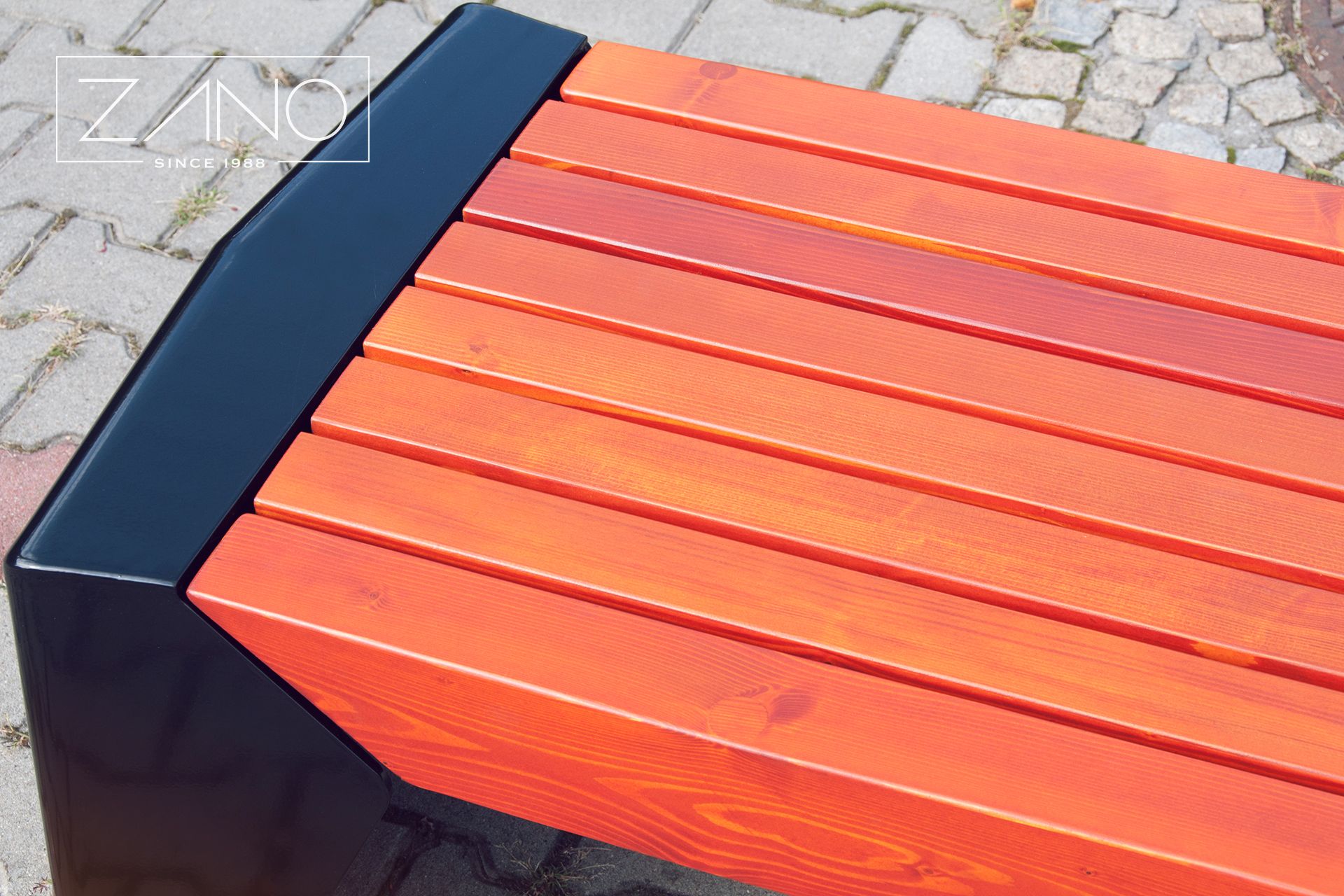 Steel urban bench with wooden seat