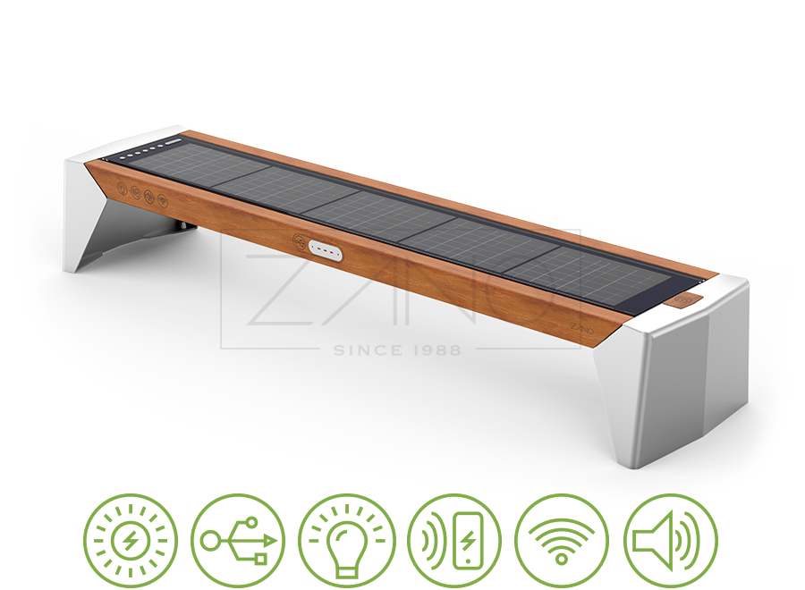Smart solar bench made of stainless steel by ZANO Street Furniture