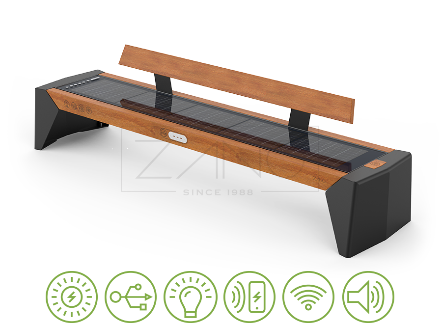 Smart solar bench made of carbon steel by ZANO Street Furniture