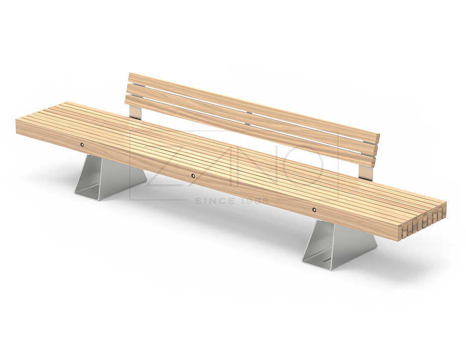 Long city bench made stainless steel and hardwood