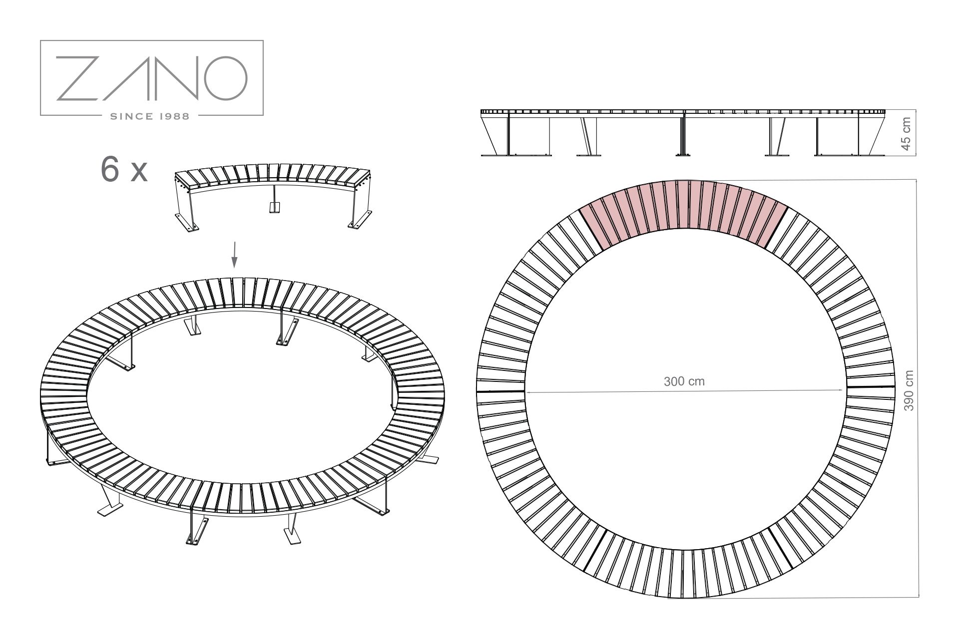 Domino 60 benches 02.440.2 | dimensions of 6 segments