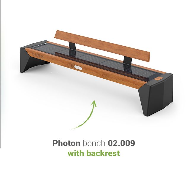 Photon solar bench with backrest