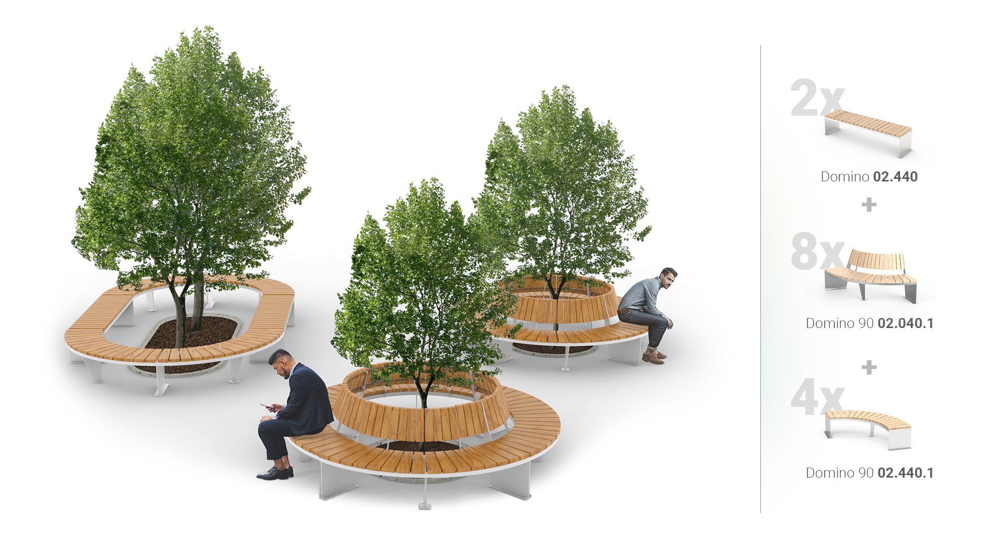 Various arrangements of Domino city benches