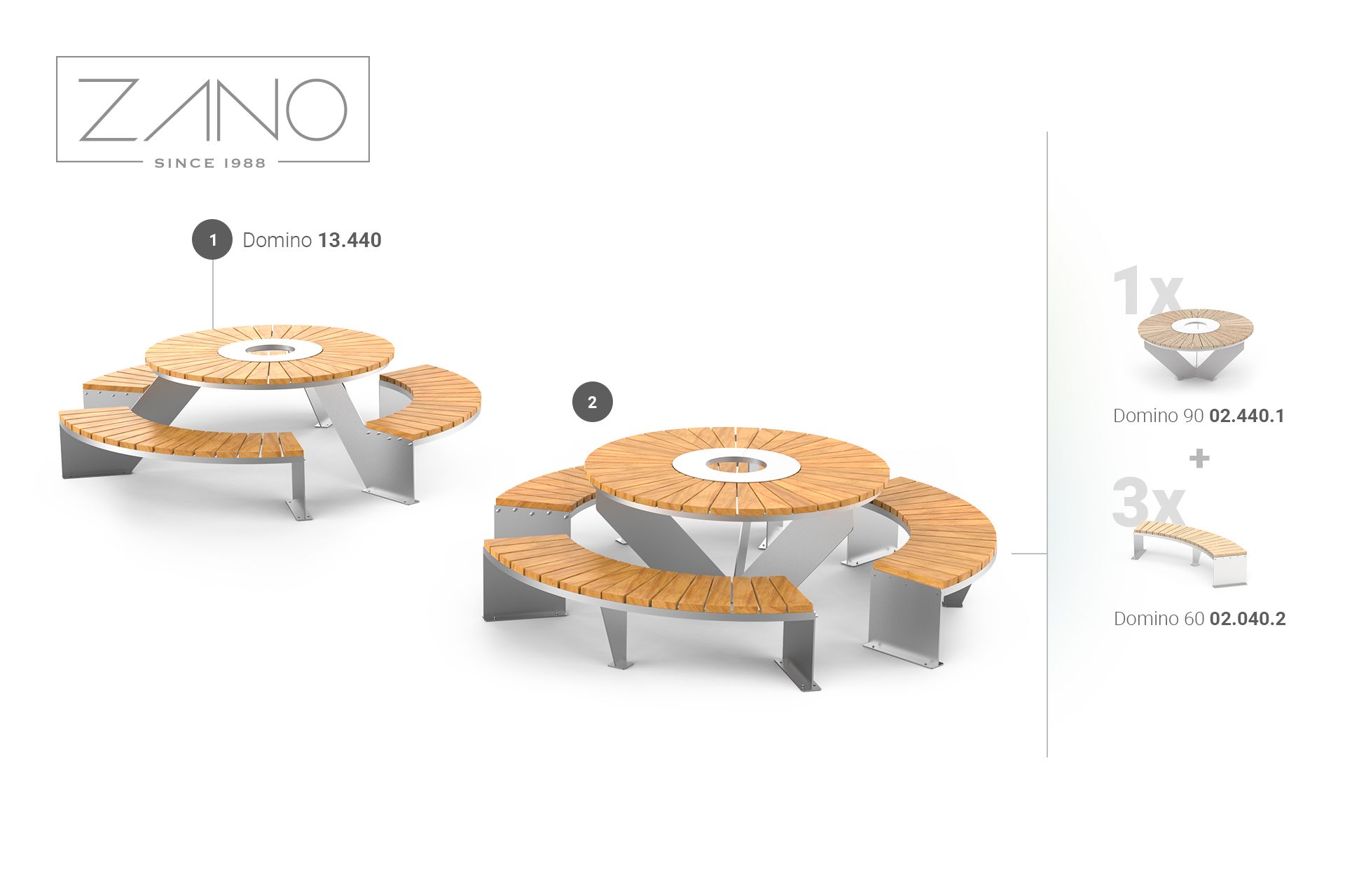 Domino round picnic tables with benches | Bench 02.440.2